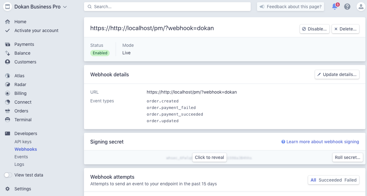 webhook added dokan stripe