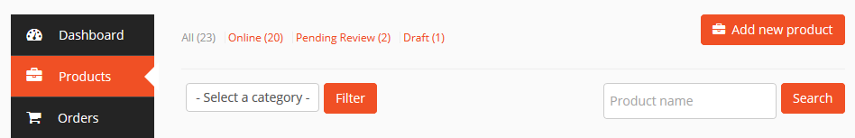 Product search feature in product listing page