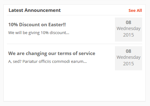 Latest Announcement Feature on Dashboard for sellers