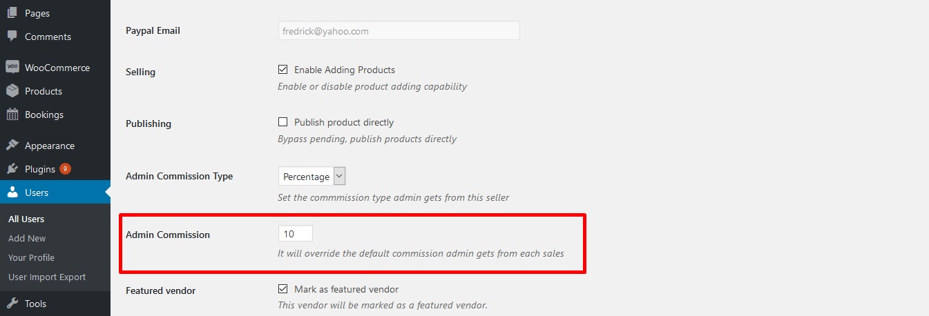 Vendor wise Commission set up on Dokan