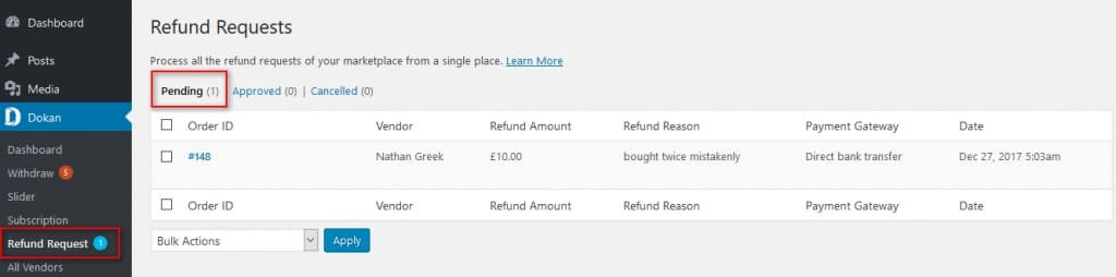 pending request