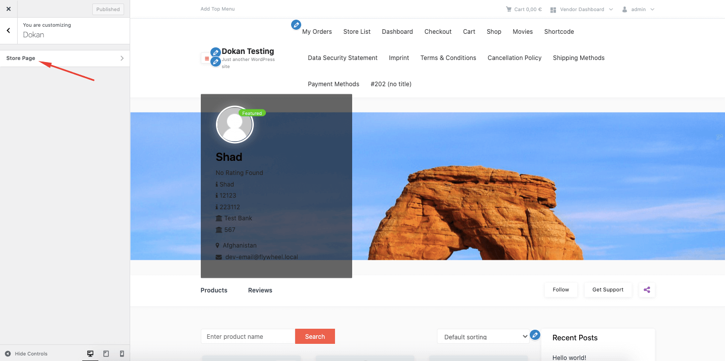 store page option