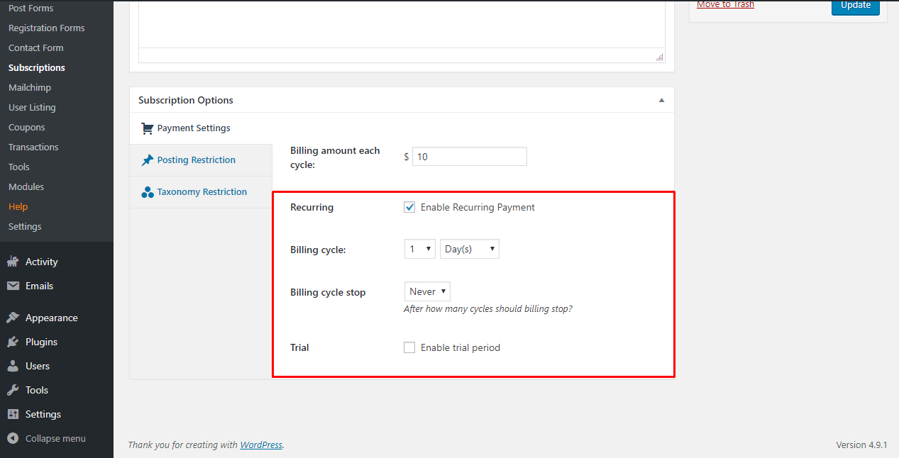 setting up recurring payment wedevs recurring payment form