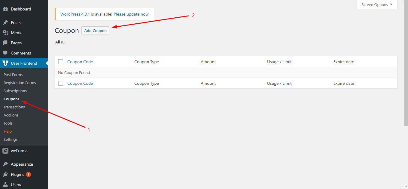 WordPress user dashboard plugin
