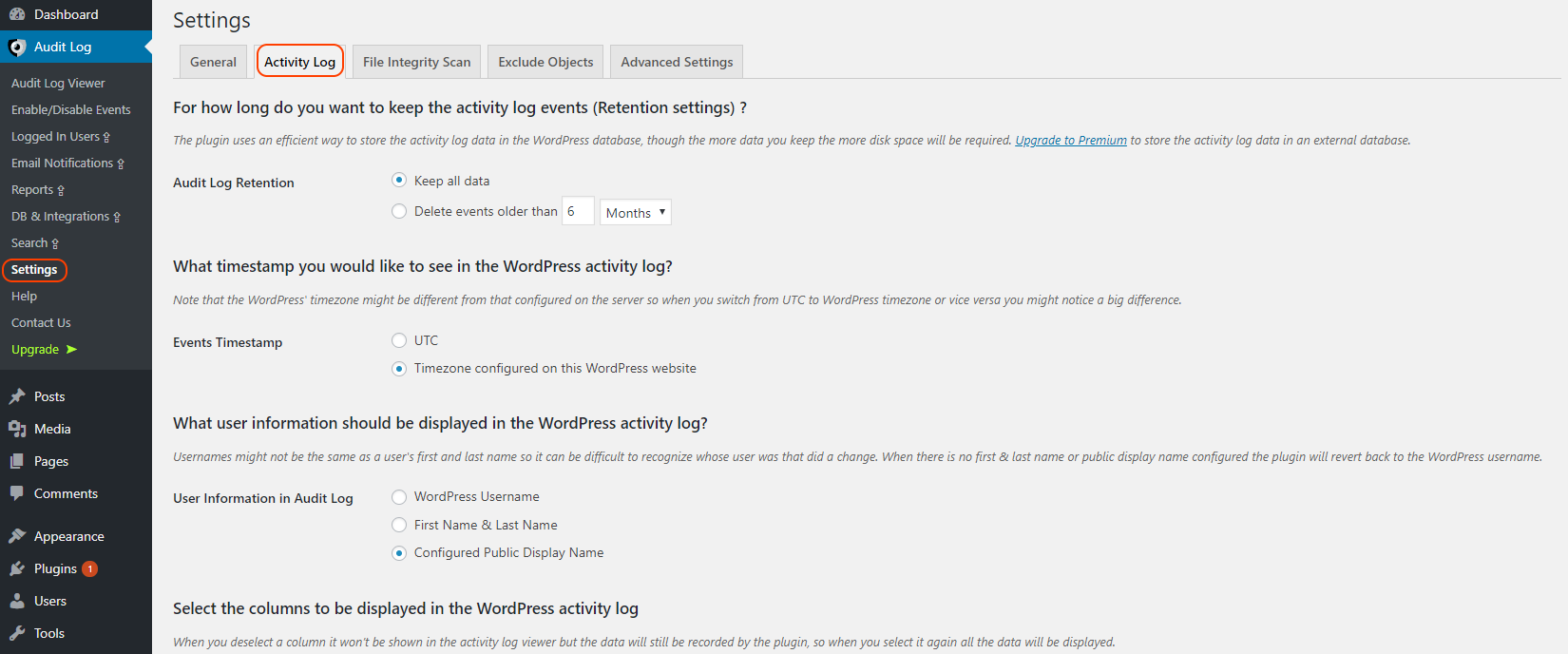 activity log audit log plugin