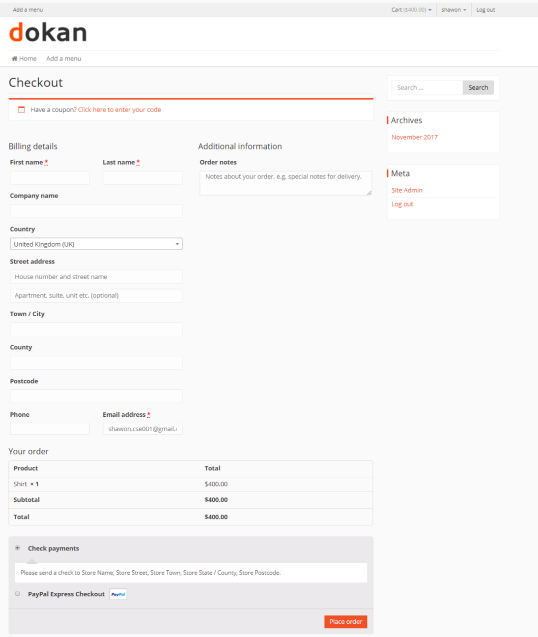 WooCommerce checkout page