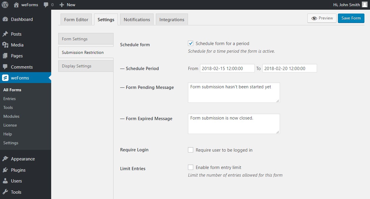 Form Scheduling