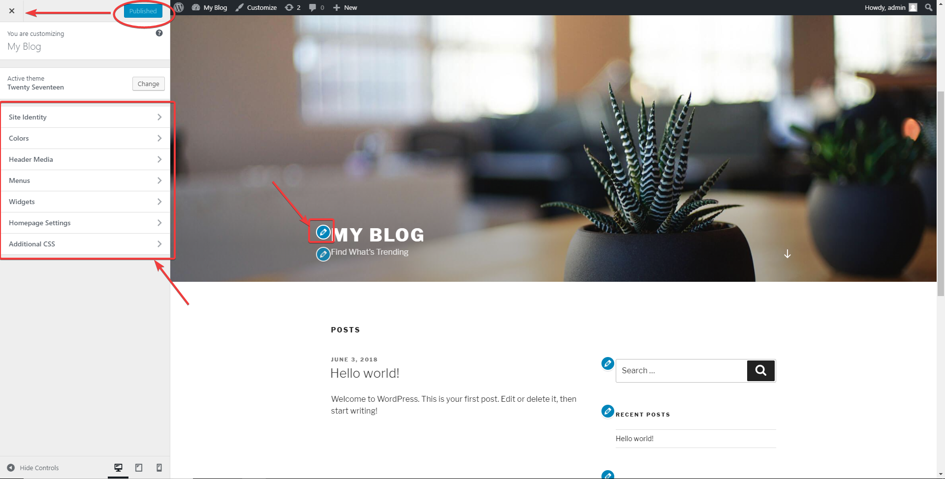Site homepage WordPress