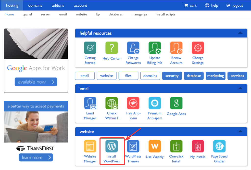 Bluehost WordPress installation