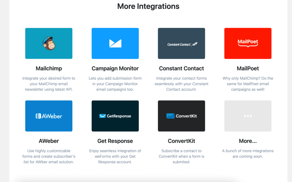 This is a screenshot of weforms modules