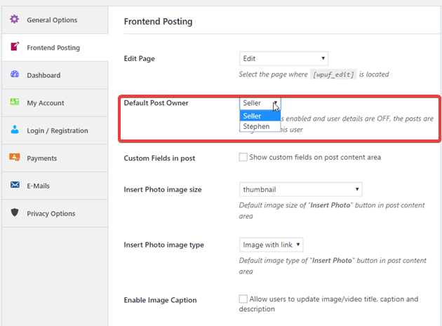 Frontend Posting Settings Integrate Wp User Frontend and WC Vendor