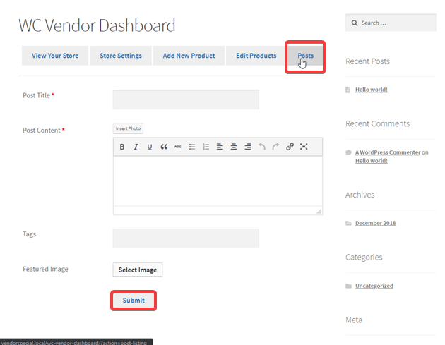 Integrate Wp User Frontend and WC Vendor Vendor Dashboard