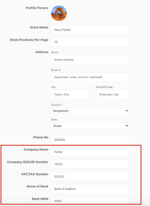 Vendor Store dashboard