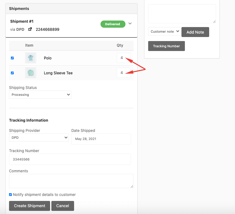 another shipment details Dokan shipping status