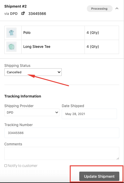 cancel order Dokan shipping status