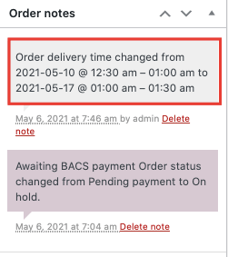 order notes