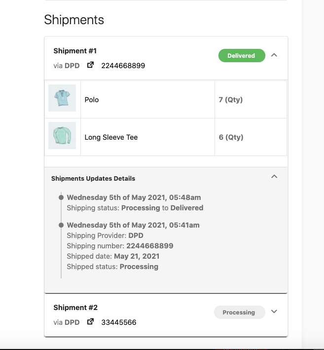 shipment details Dokan shipping status