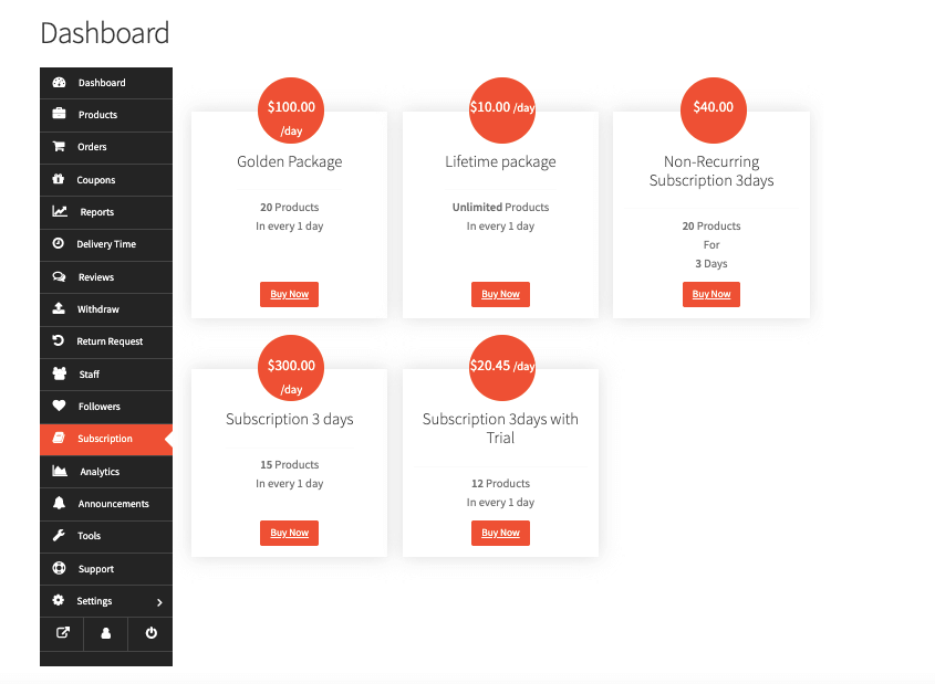 Subscription packs Manage Subscription Payments