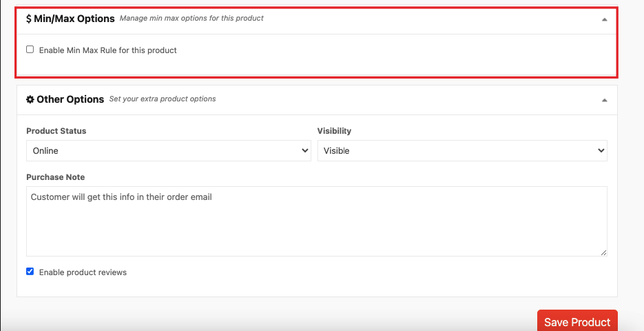 Enable Min Max Rule for this product
