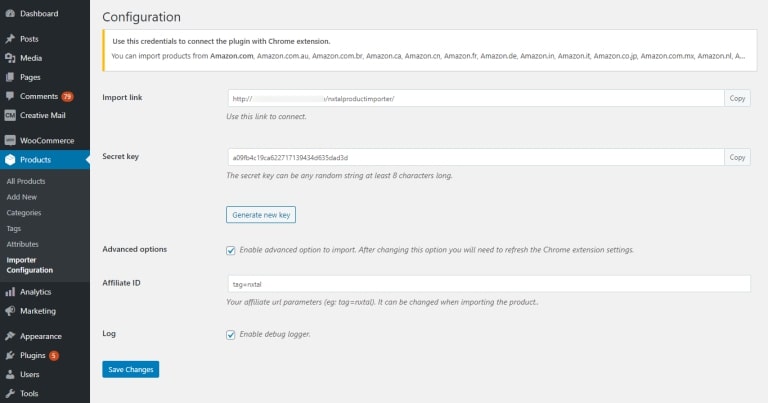 configuration of amazon product importer