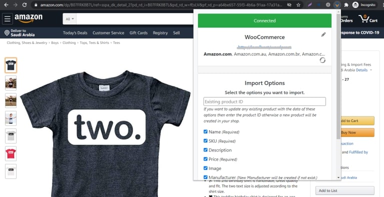 Select Import Options from The Extension Popup