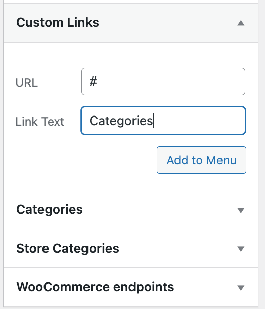 A screenshot of adding a Custom Link