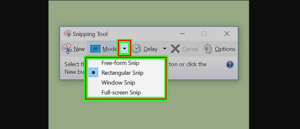 This image shows the snip type of a snipping tool to take screenshots on a computer.