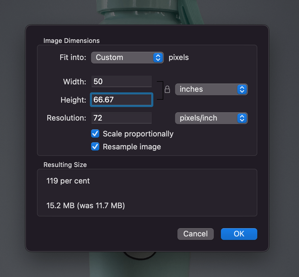 This is a screenshot of adjusting size in Preview