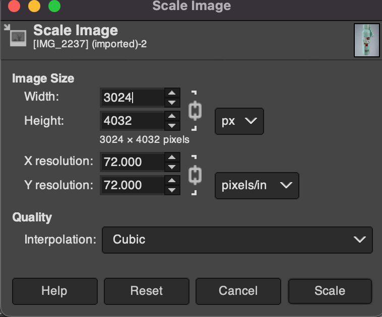 This is a screenshot of before size of image in Gimp