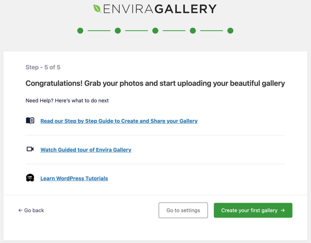 This is a screenshot to envira gallery seetup wizard