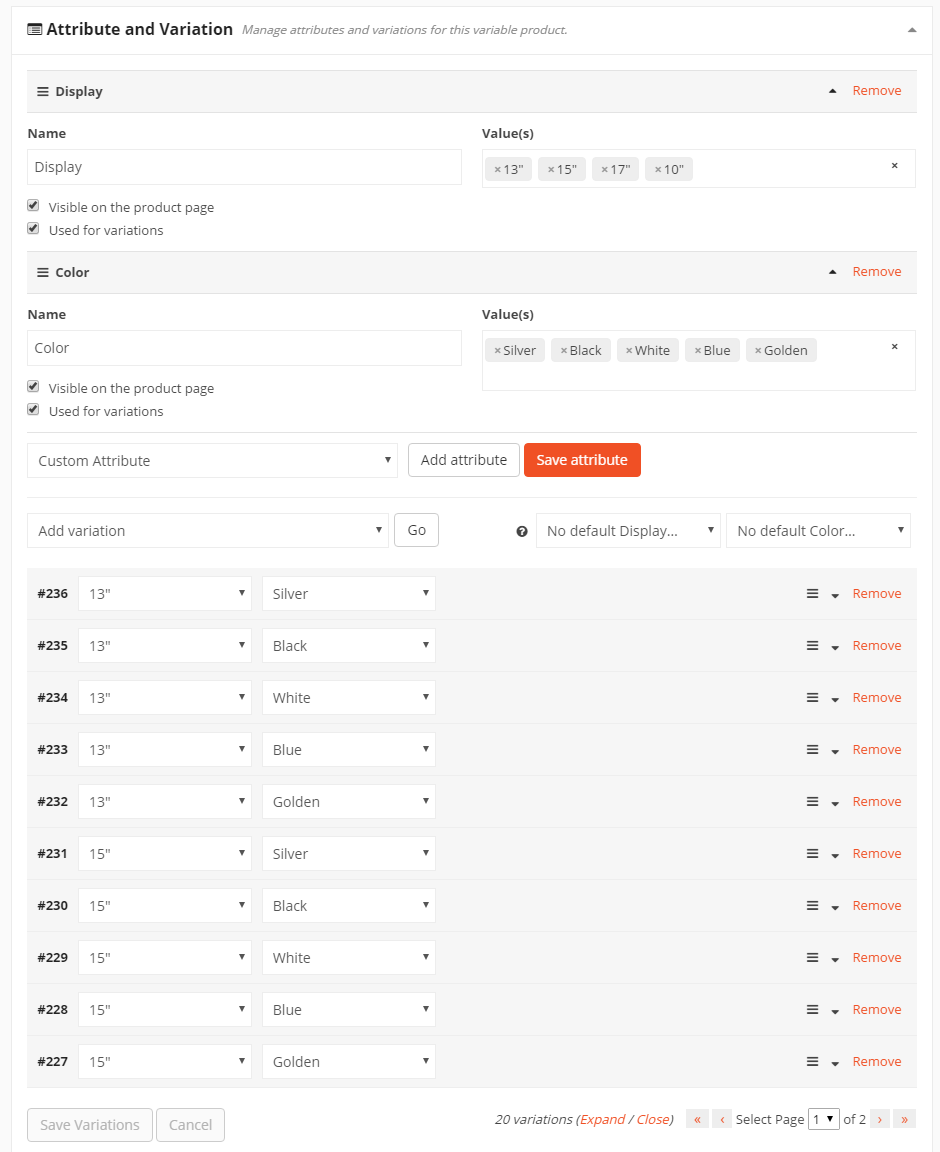 created variables list